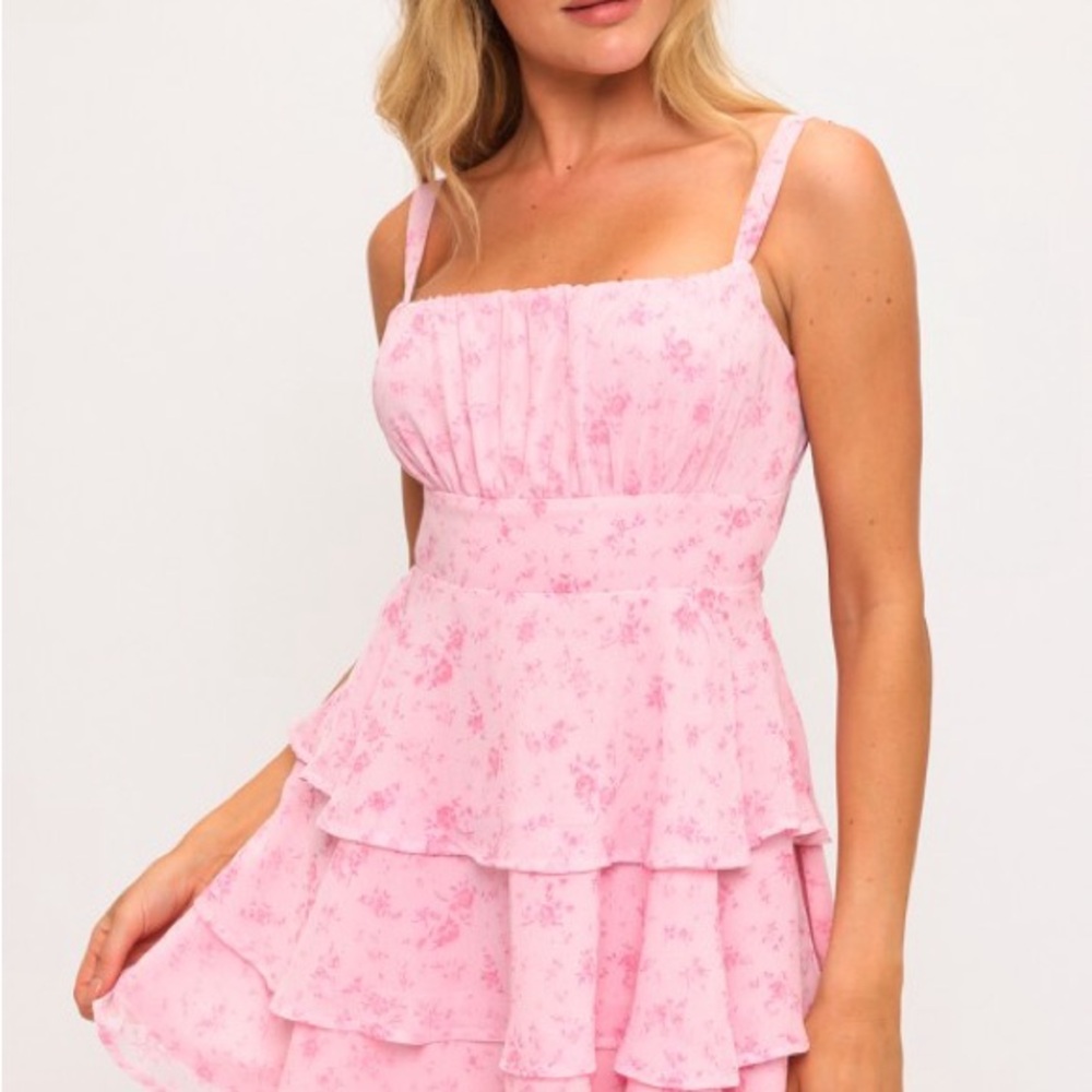 Floral Pink Tiered Dress